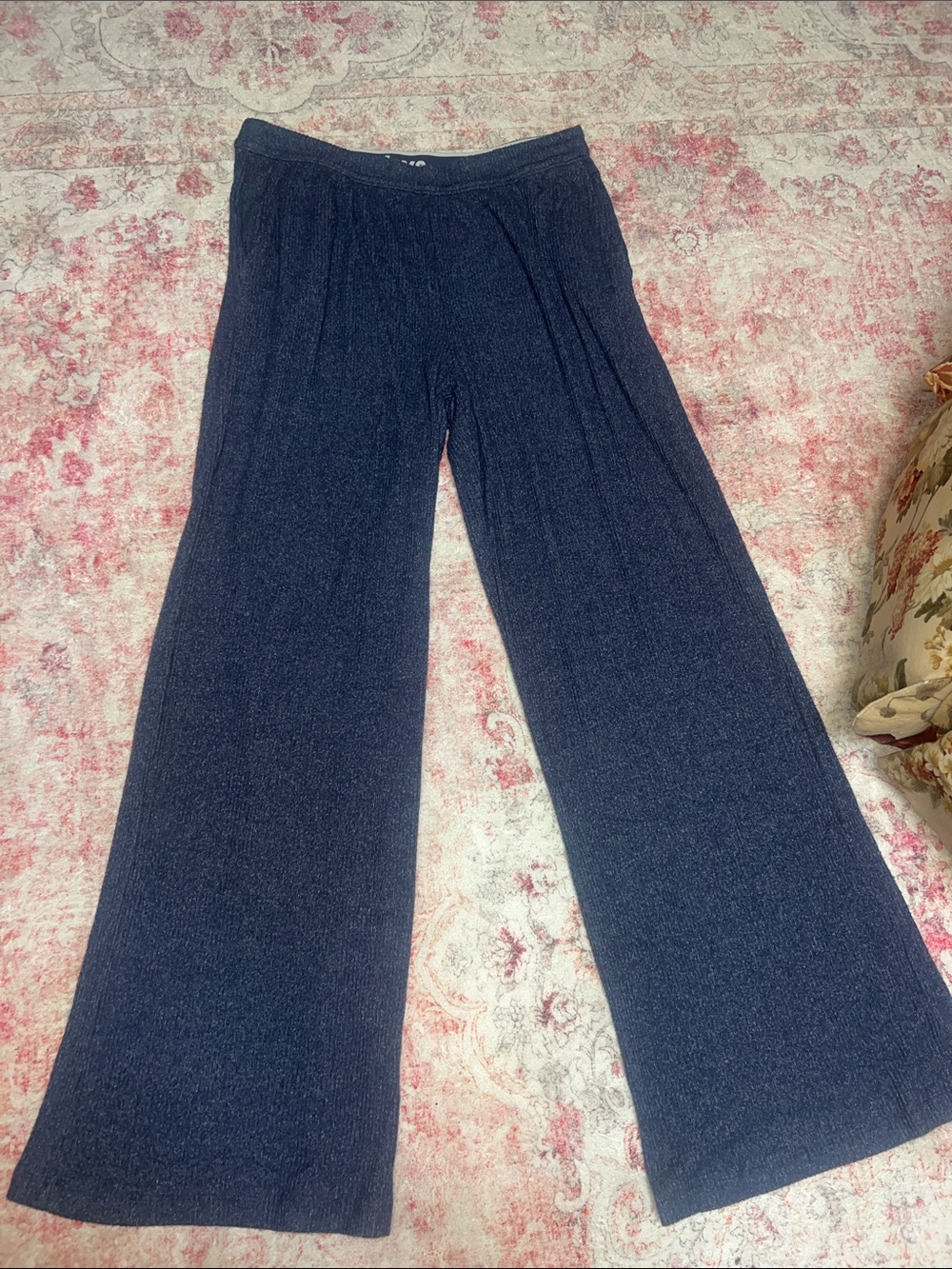 aerie Navy Wide-Leg Ribbed Lounge Pants